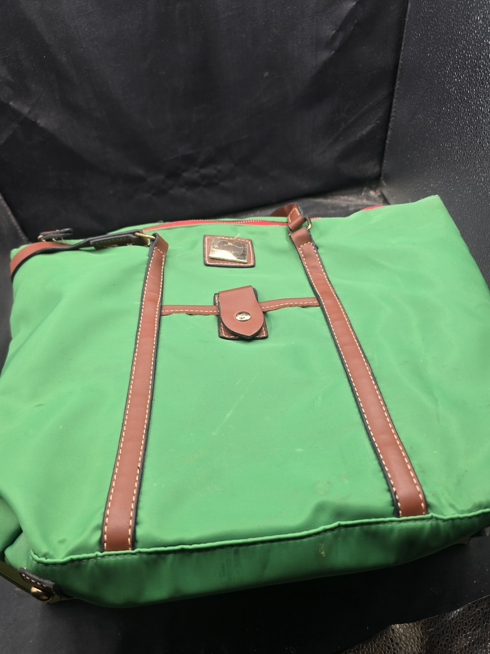 Green Cosmetic Tote with Brown Trim - Women's Makeup Case